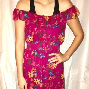 Pink floral maxi boho ruffle off the shoulder